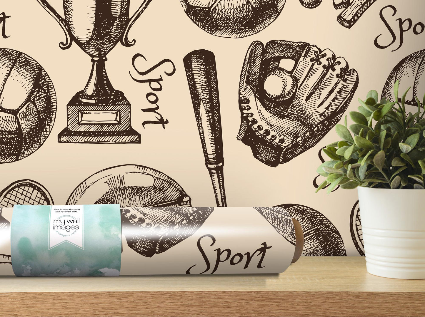 a wallpaper with a pattern of sports related items