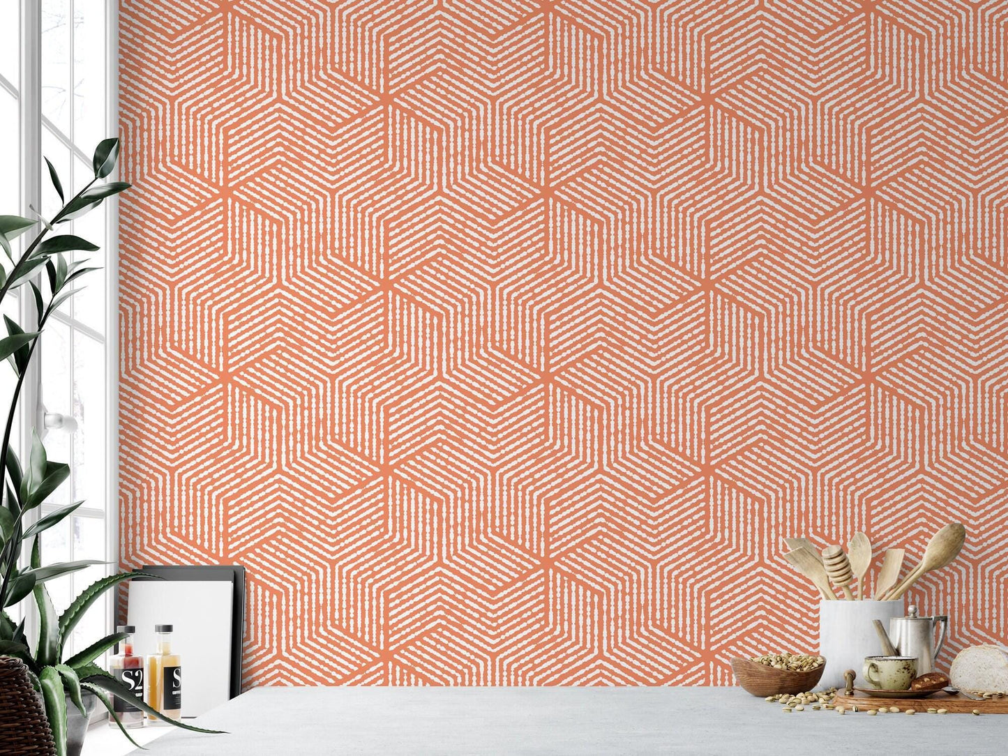 Orange & White Bold Geometric Wallpaper MW1234