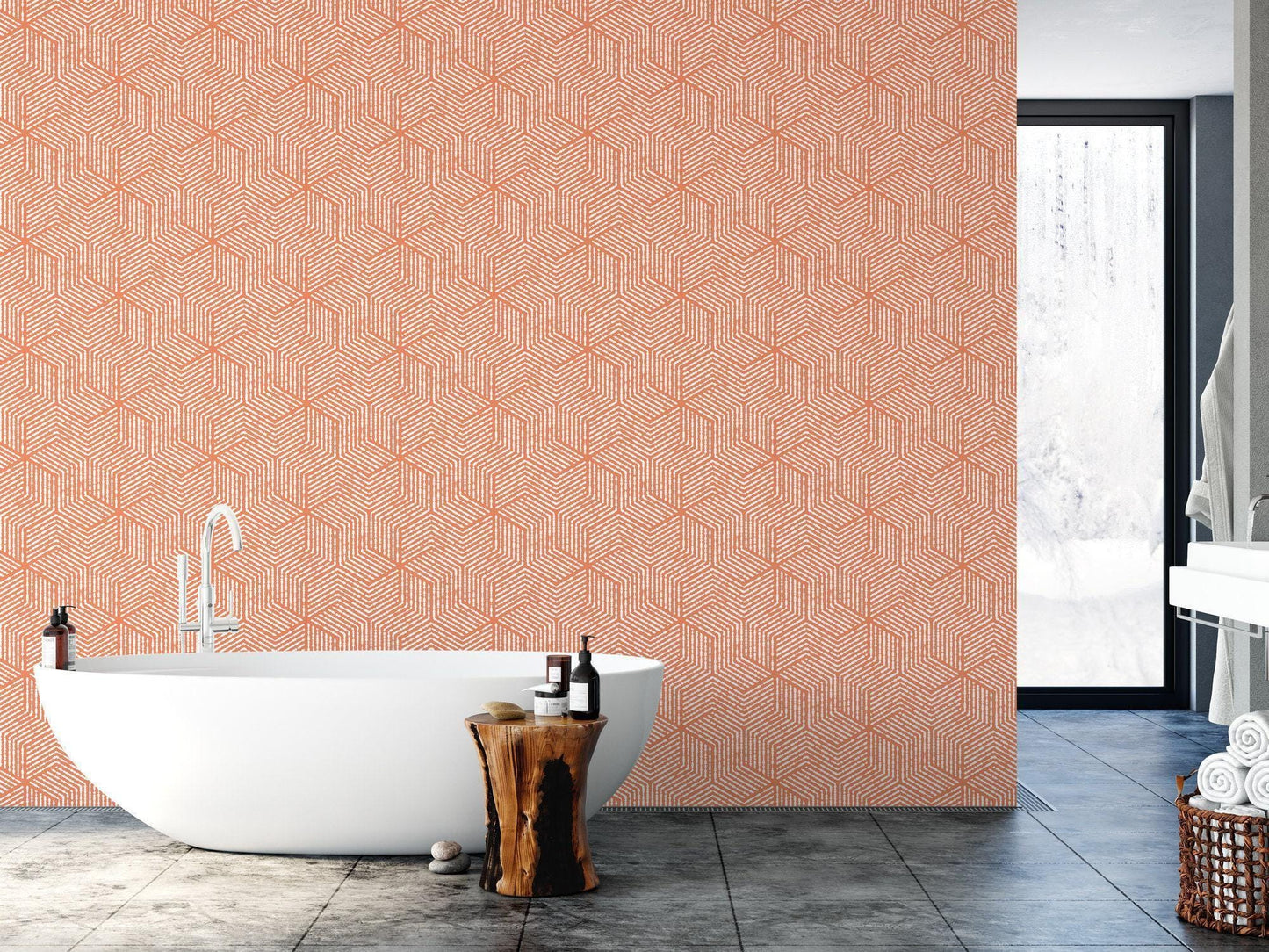 Orange & White Bold Geometric Wallpaper MW1234
