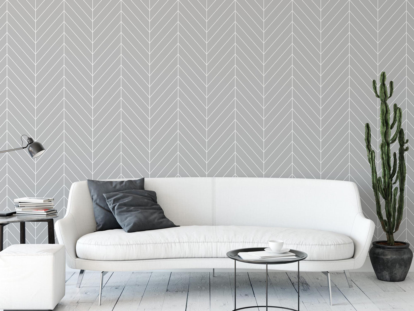 Gray and White Herringbone, Modern Wallpaper MW1208