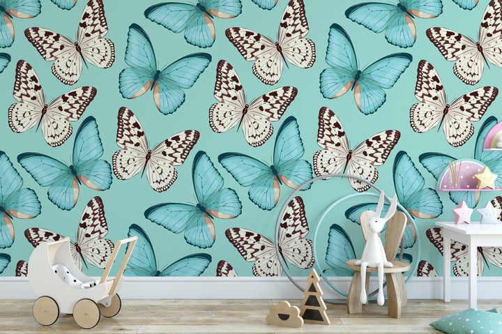 Turquoise and White Butterflies Wallpaper MW1329