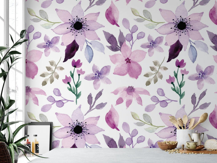 Watercolor Purple Flowers Wallpaper MW1605