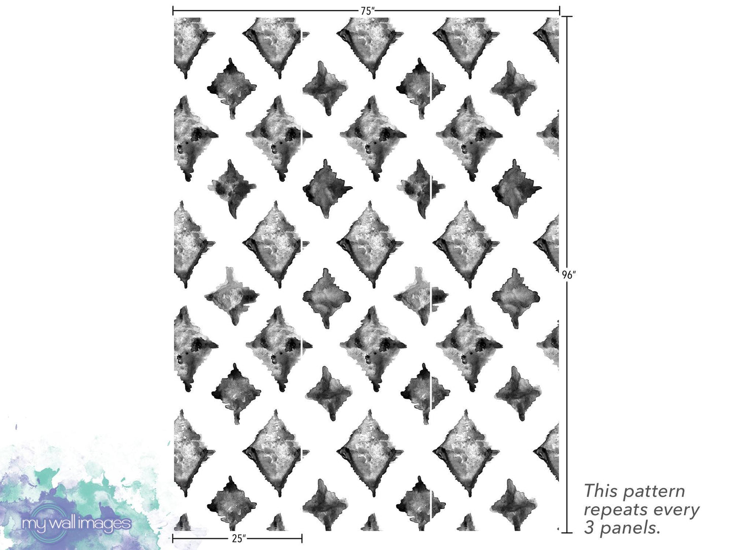 Black White Watercolor Ikat 1 Removable Wallpaper, Wall Art, Peel and Stick Wallpaper, Wall Decor, Accent Wall, Original Wallpaper, MW2145