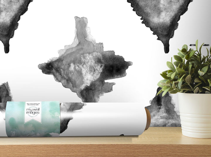 Black White Watercolor Ikat 1 Removable Wallpaper, Wall Art, Peel and Stick Wallpaper, Wall Decor, Accent Wall, Original Wallpaper, MW2145