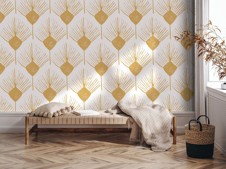 Gold Mustard Boho Spray Removable Wallpaper, Wall Art, Peel and Stick Wallpaper, Wall Decor, Accent Wall, Modern Decor, Cowgirl Core MW2054