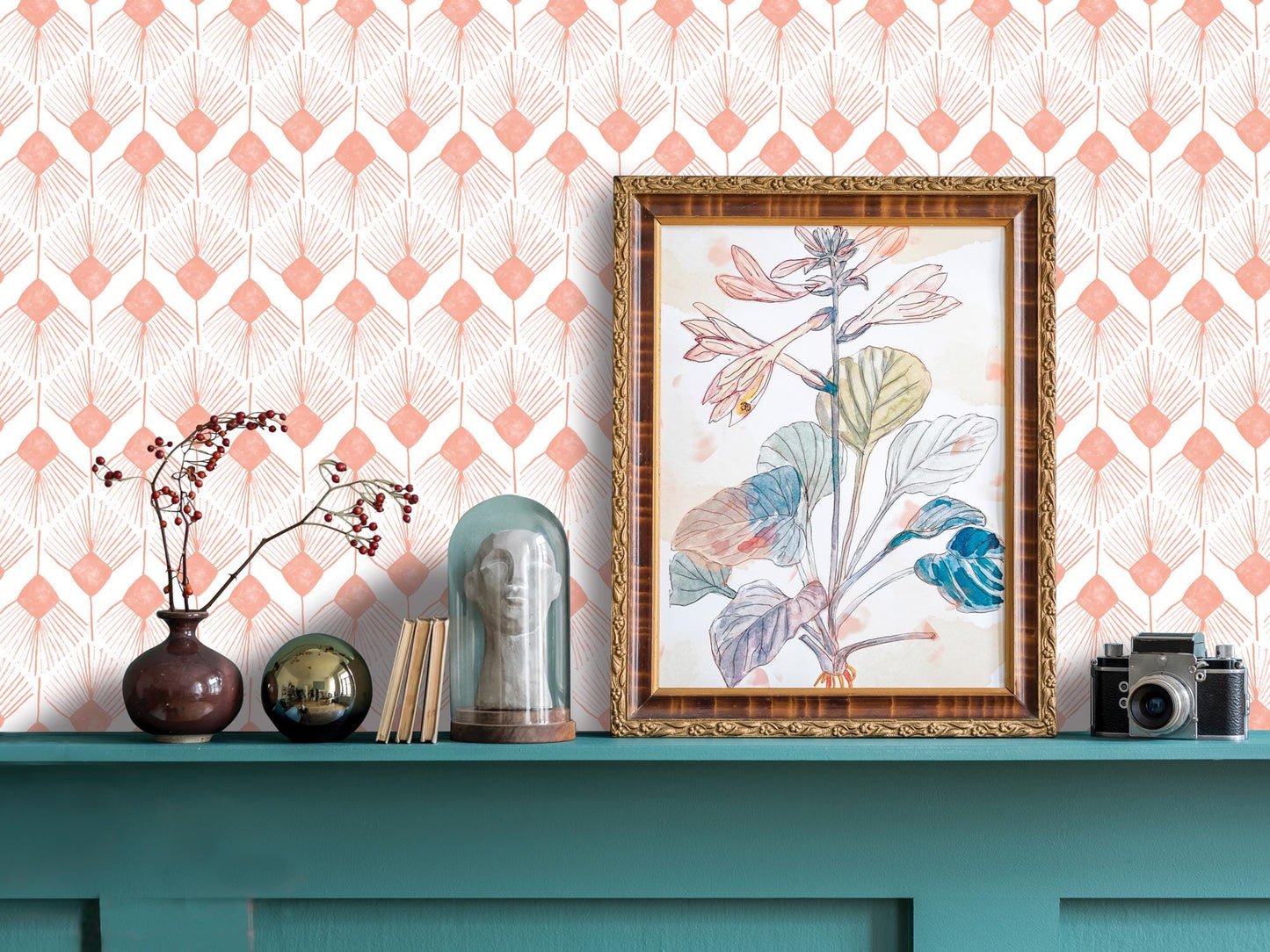 Peachy Pink Zig Zag Boho Removable Wallpaper, Wall Art, Peel and Stick Wallpaper, Wall Decor, Accent Wall, Modern Decor, Watercolor MW2062