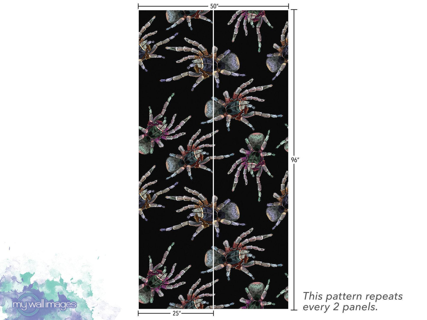 Watercolor Tarantulas Halloween Removable Wallpaper, Wall Art, Peel and Stick Wallpaper, Mural, Room Decor, Accent Wall, MW1815
