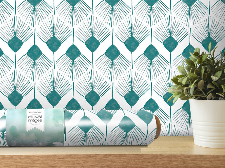 Teal Blue Zig Zag Boho Removable Wallpaper, Wall Art, Peel and Stick Wallpaper, Wall Decor, Accent Wall, Modern Decor, Watercolor MW2058