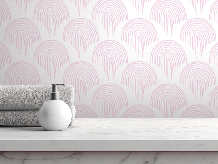 Pink Boho Floating Rainbow Removable Wallpaper, Wall Art, Peel and Stick Wallpaper, Wall Decor, Girls Room, Nursery Decor, Bathroom, MW2109
