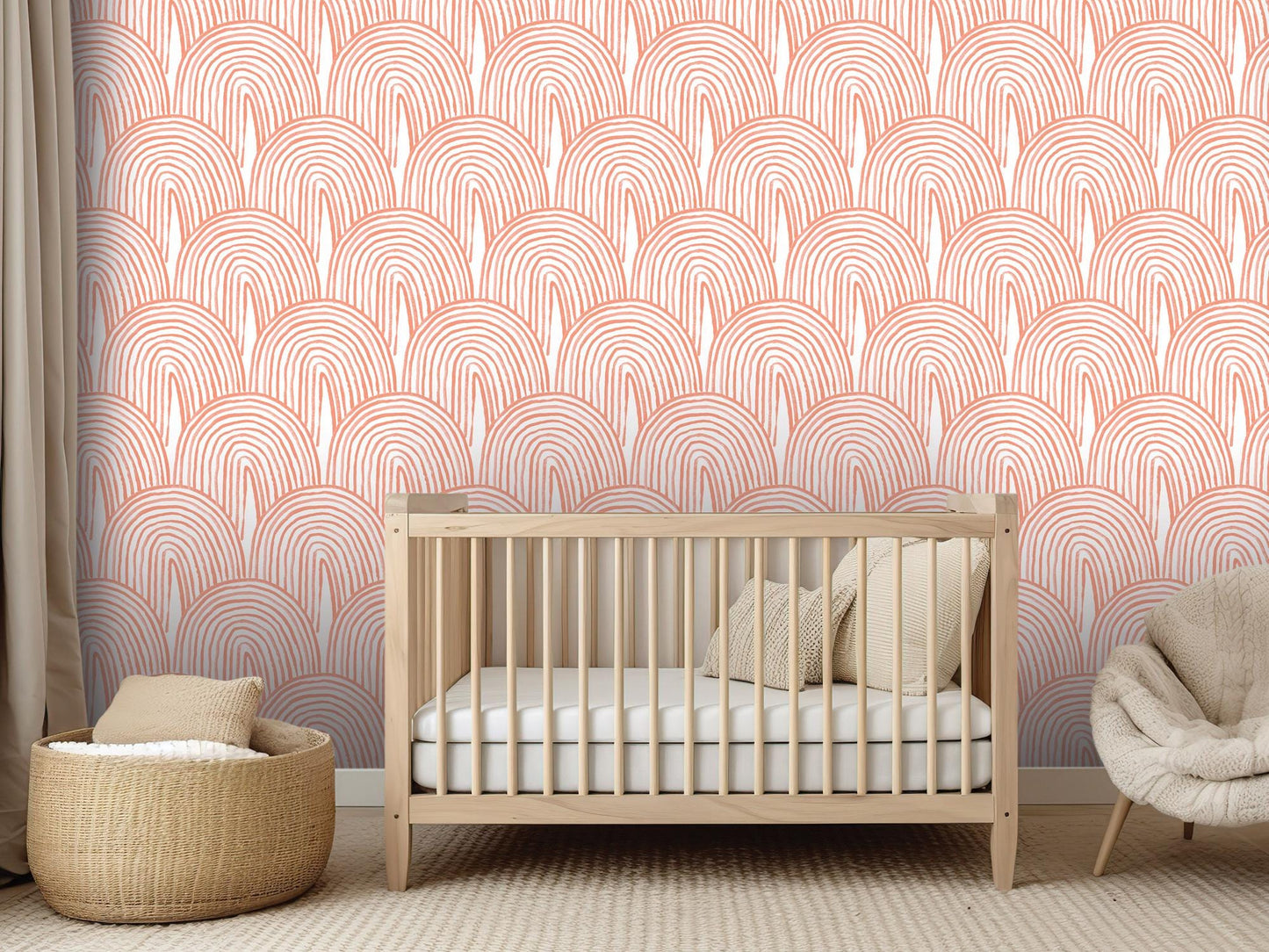 Orange Boho Watercolor Rainbow Removable Wallpaper, Wall Art, Peel and Stick Wallpaper, Wall Decor, Nursery, Kids Room, Kitchen, MW2121
