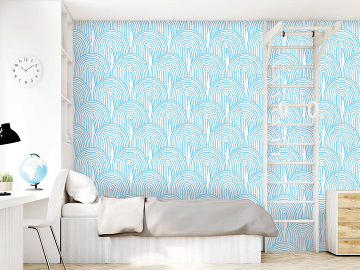 Blue Boho Watercolor Rainbow Removable Wallpaper, Wall Art, Peel and Stick Wallpaper, Wall Decor, Teen Room, Accent Wall, Modern Art, MW2125