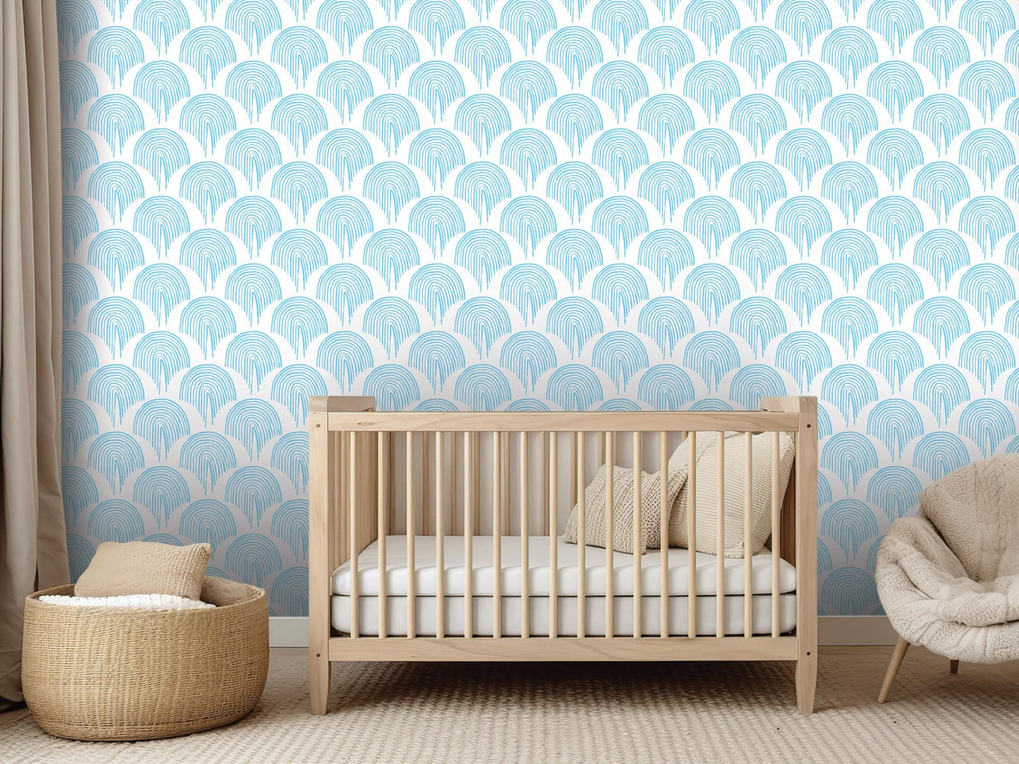 Blue Boho Floating Rainbow Removable Wallpaper, Wall Art, Peel and Stick Wallpaper, Wall Decor, Nursery Decor, Boys Room, Modern, MW2114