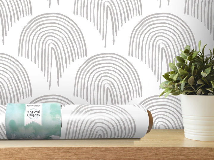 Gray Boho Floating Rainbow Removable Wallpaper, Wall Art, Peel and Stick Wallpaper, Wall Decor, Gender Neutral, Living Room, Decor, MW2116