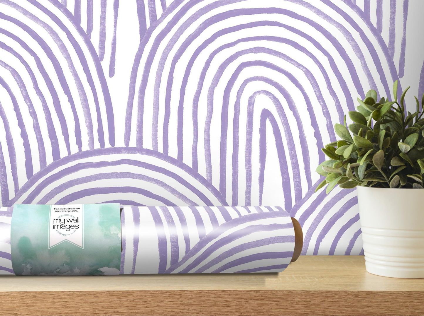 Lavender Boho Watercolor Rainbow Removable Wallpaper, Wall Art, Peel and Stick Wallpaper, Wall Decor, Teen Room, Accent Wall, Modern, MW2118