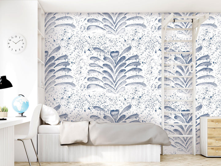 Navy Splashy Watercolor Fleur Removable Wallpaper, Wall Art, Peel and Stick Wallpaper, Wall Decor, Accent, Nursery, Teen, Kids Room, MW2095