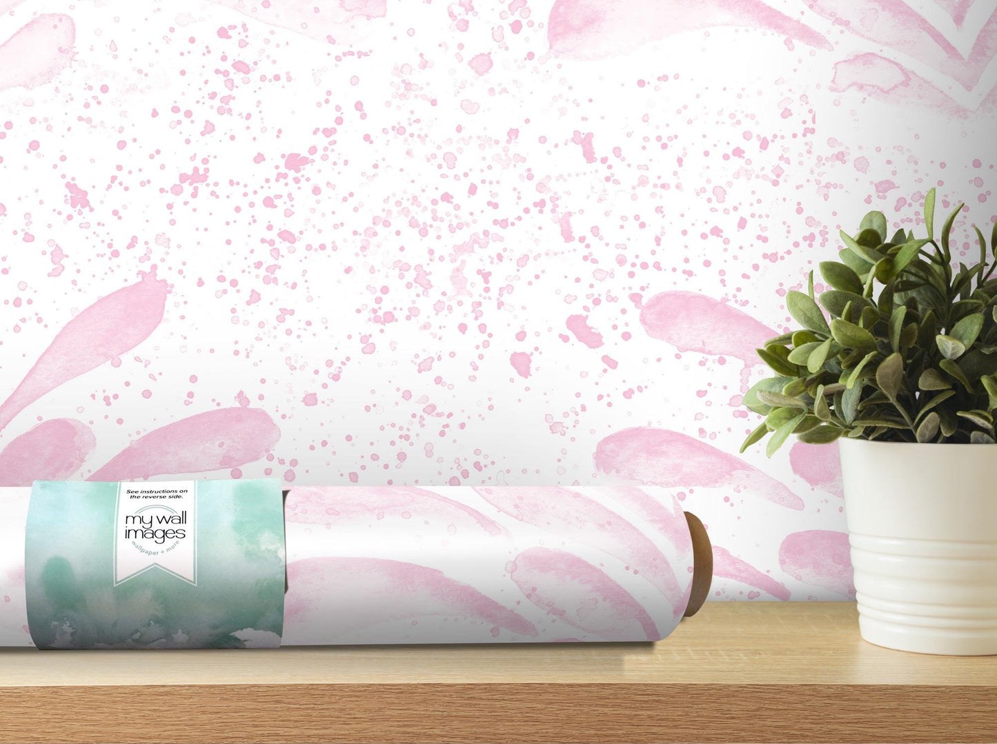 Pink Splashy Watercolor Fleur Removable Wallpaper, Wall Art, Peel and Stick Wallpaper, Wall Decor, Accent, Nursery, Teen, Kids Room, MW2098