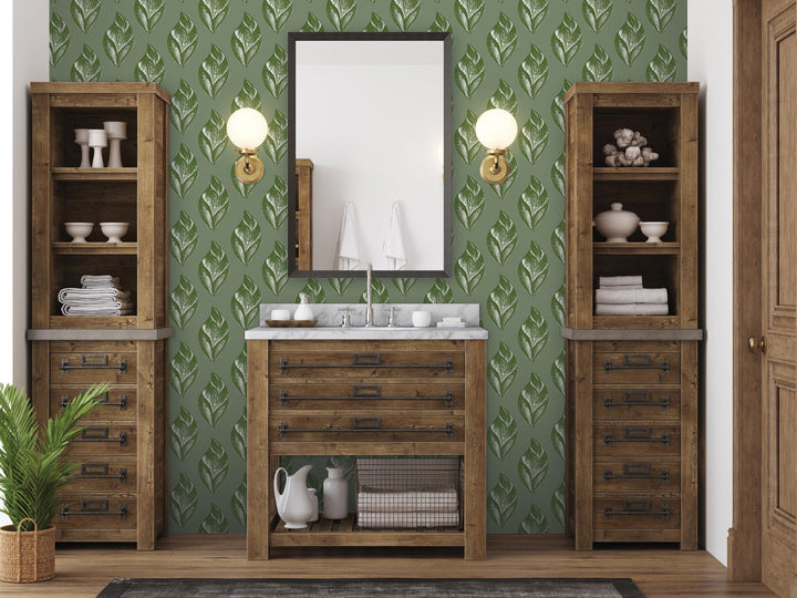 Weathered Olive Artsy Leaves Removable Wallpaper, Wall Art, Peel and Stick Wallpaper, Wall Decor, Accent Wall, Bathroom Decor, MW2088