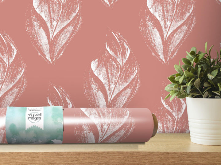 Weathered Rose Artsy Leaves Removable Wallpaper, Wall Art, Peel and Stick Wallpaper, Wall Decor, Accent Wall, Nursery Decor, Girls, MW2090