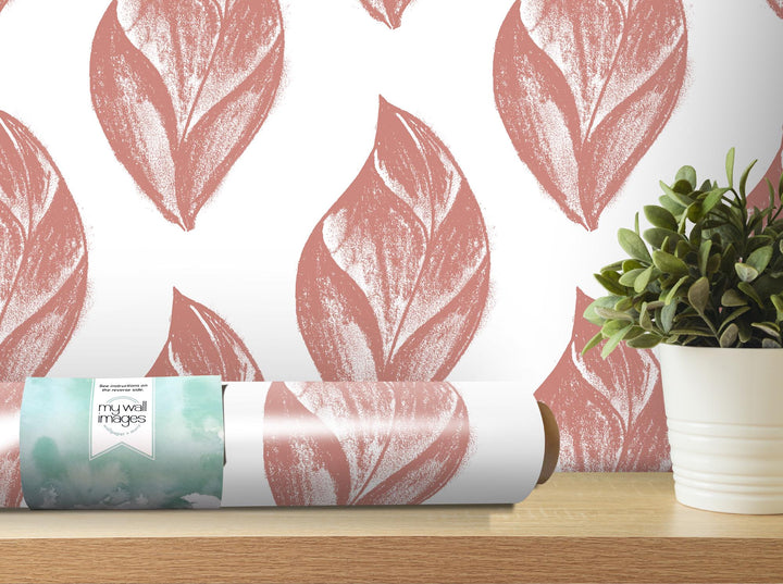 Dusty Rose Artsy Charcoal Leaves Removable Wallpaper, Wall Art, Peel and Stick Wallpaper, Wall Decor, Accent Wall, Nursery Decor, MW2088