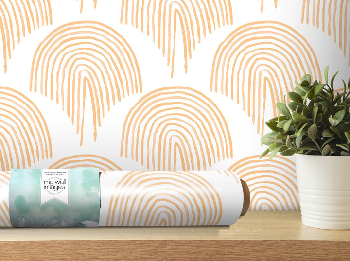 Yellow Boho Floating Rainbow Removable Wallpaper, Wall Art, Peel and Stick Wallpaper, Wall Decor, Nursery Decor, Gender Neutral, Kid, MW2111