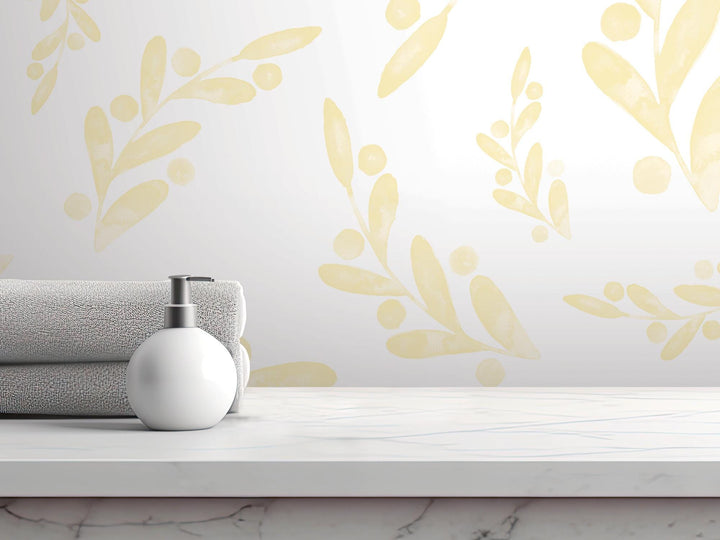 a bathroom counter with a soap dispenser and towels on it