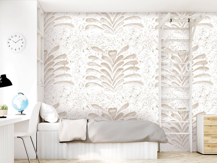 Beige Splashy Watercolor Fleur Removable Wallpaper, Wall Art, Peel and Stick Wallpaper, Wall Decor, Accent, Nursery, Teen, Kids Room, MW2099