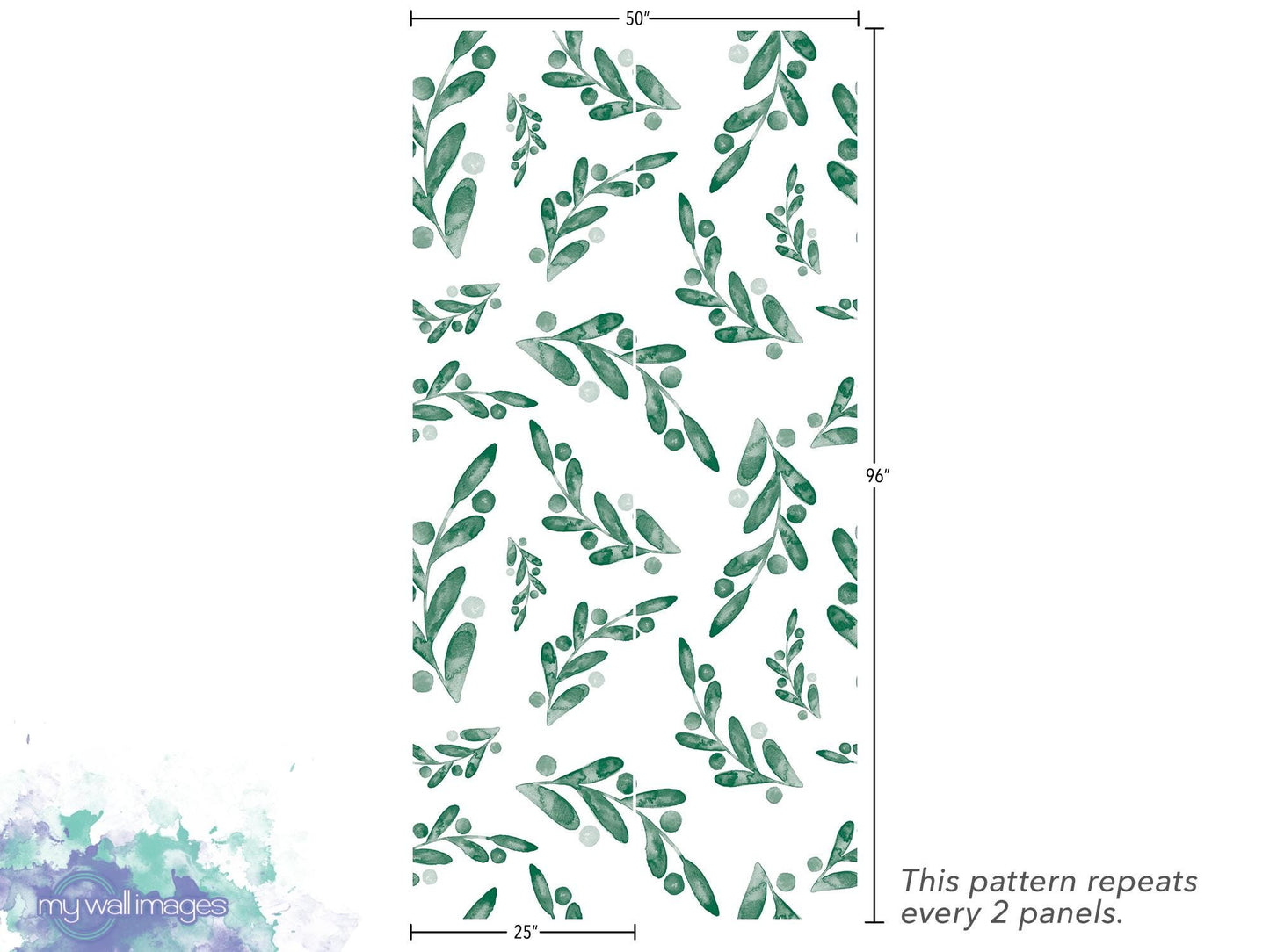Green Watercolor Dancing Leaves Removable Wallpaper, Wall Art, Peel and Stick Wallpaper, Wall Decor, Accent Wall, Modern Decor, MW2008