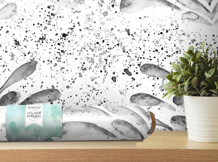 Gray Splashy Watercolor Fleur Removable Wallpaper, Wall Art, Peel and Stick Wallpaper, Wall Decor, Accent, Nursery, Teen, Kids Room, MW2092