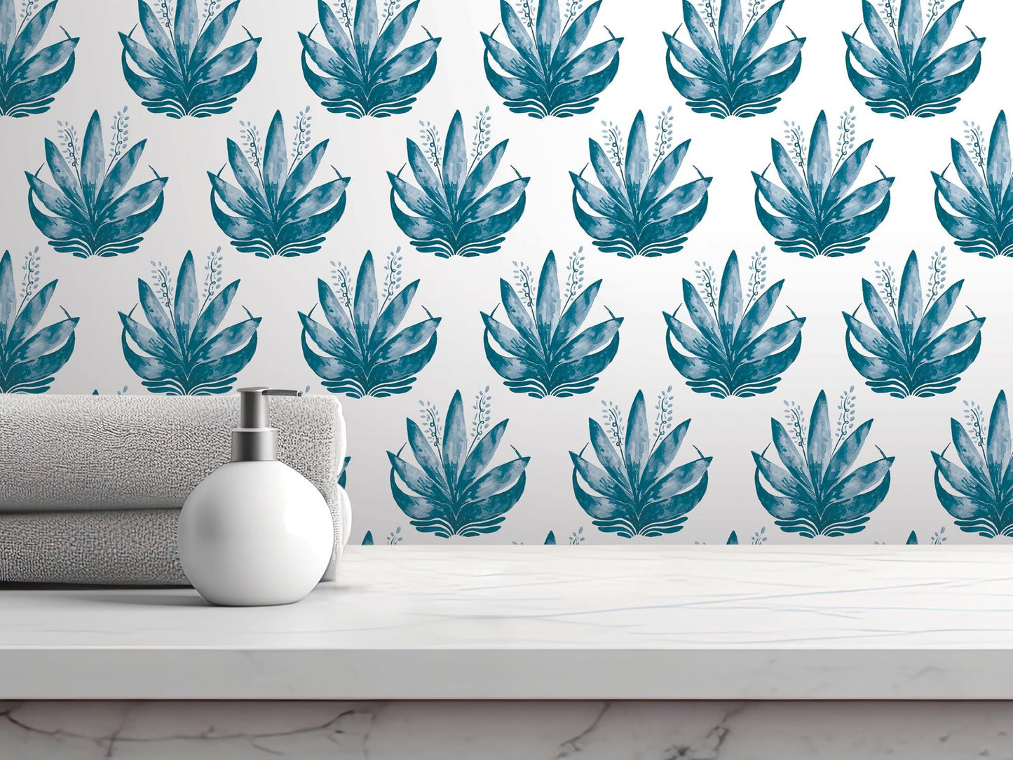 Watercolor Fleur Teal Removable Wallpaper, Wall Art, Peel and Stick Wallpaper, Wall Decor, Accent Wall, Teen Room, Trendy Teen, MW1976