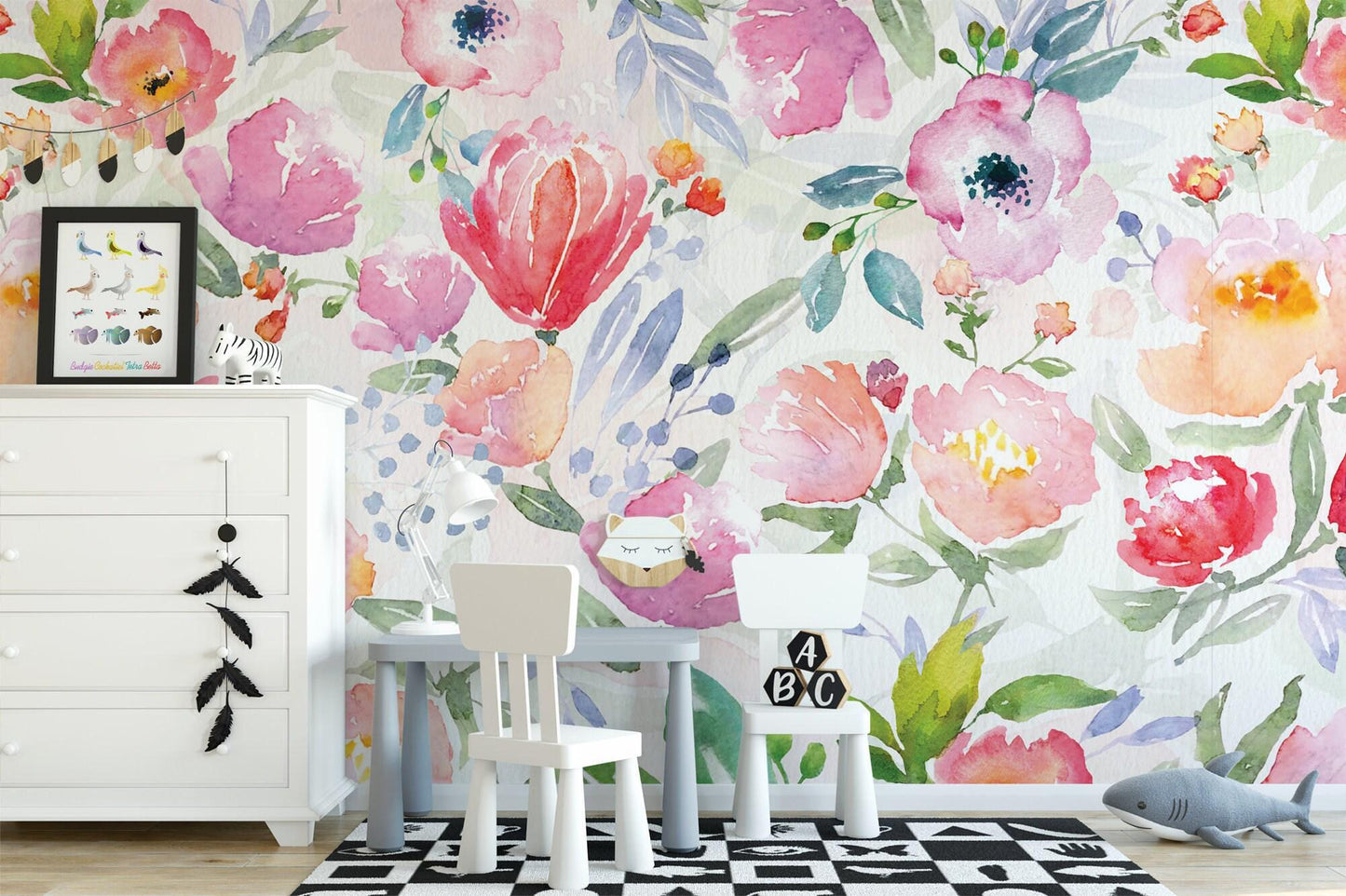 Large Blushing Watercolor Flower Blooms Wallpaper MW1037XL