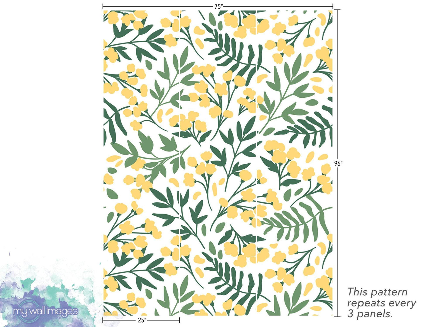 Yellow and Green Folk Art Floral Wallpaper MW1197