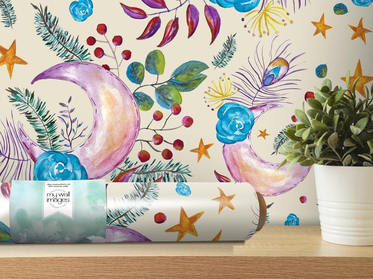a painting of flowers and leaves on a wall