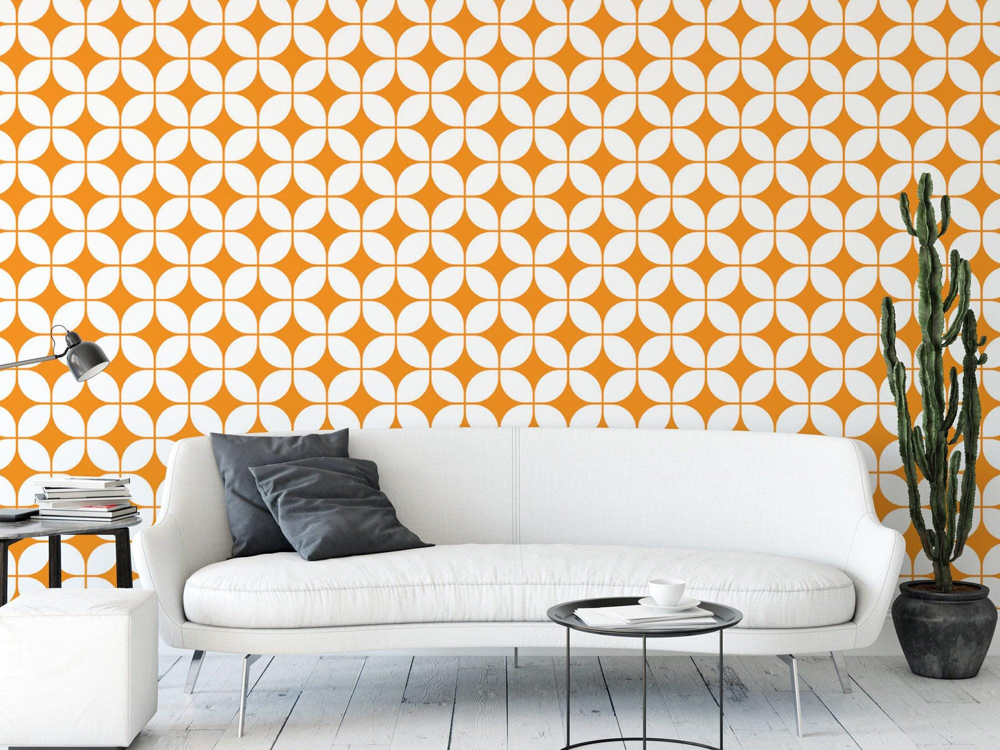 Orange & White 60's Geometric Wallpaper MW1305
