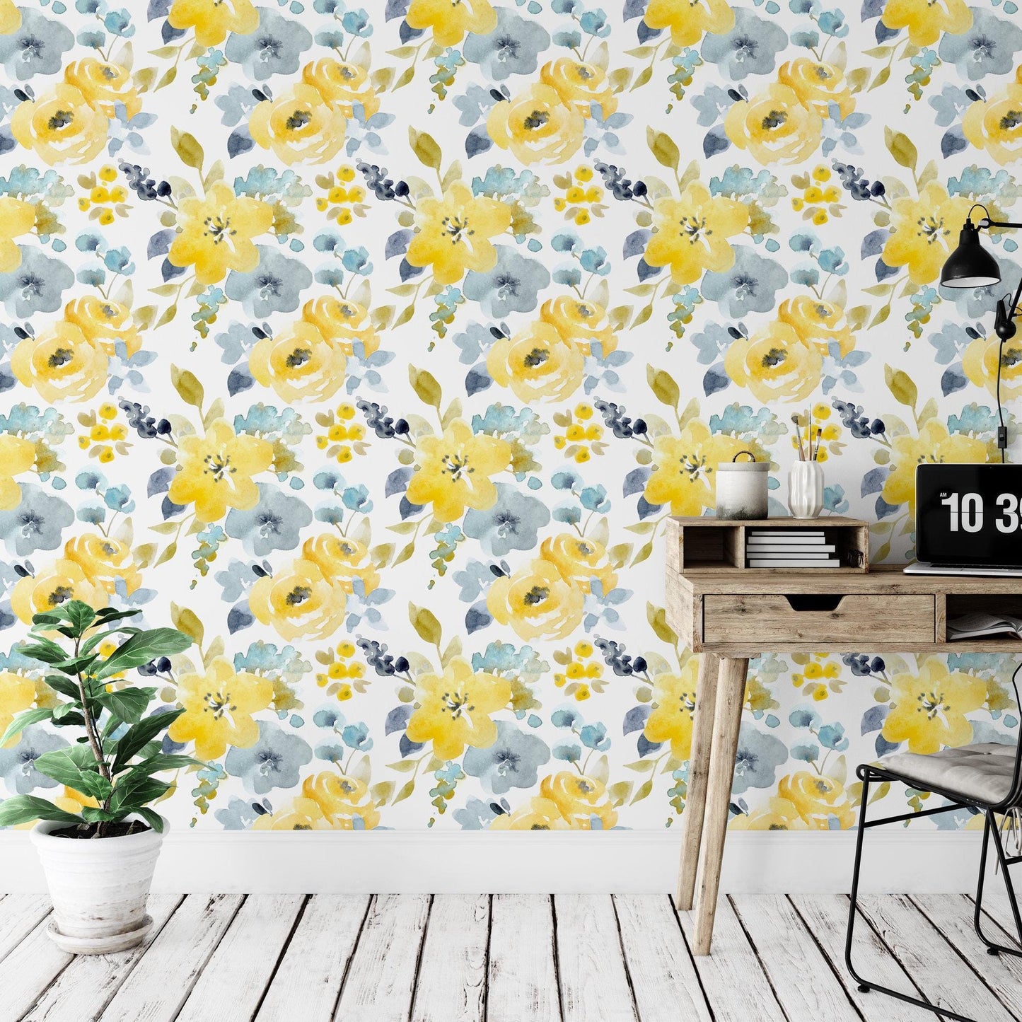 Watercolor Yellow Floral Wallpaper MW1041sm