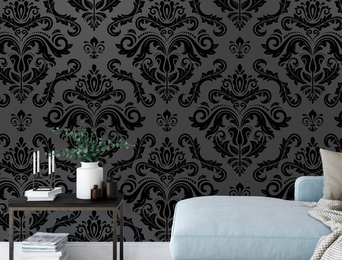 Vintage Dark Damask Wallpaper MW1547