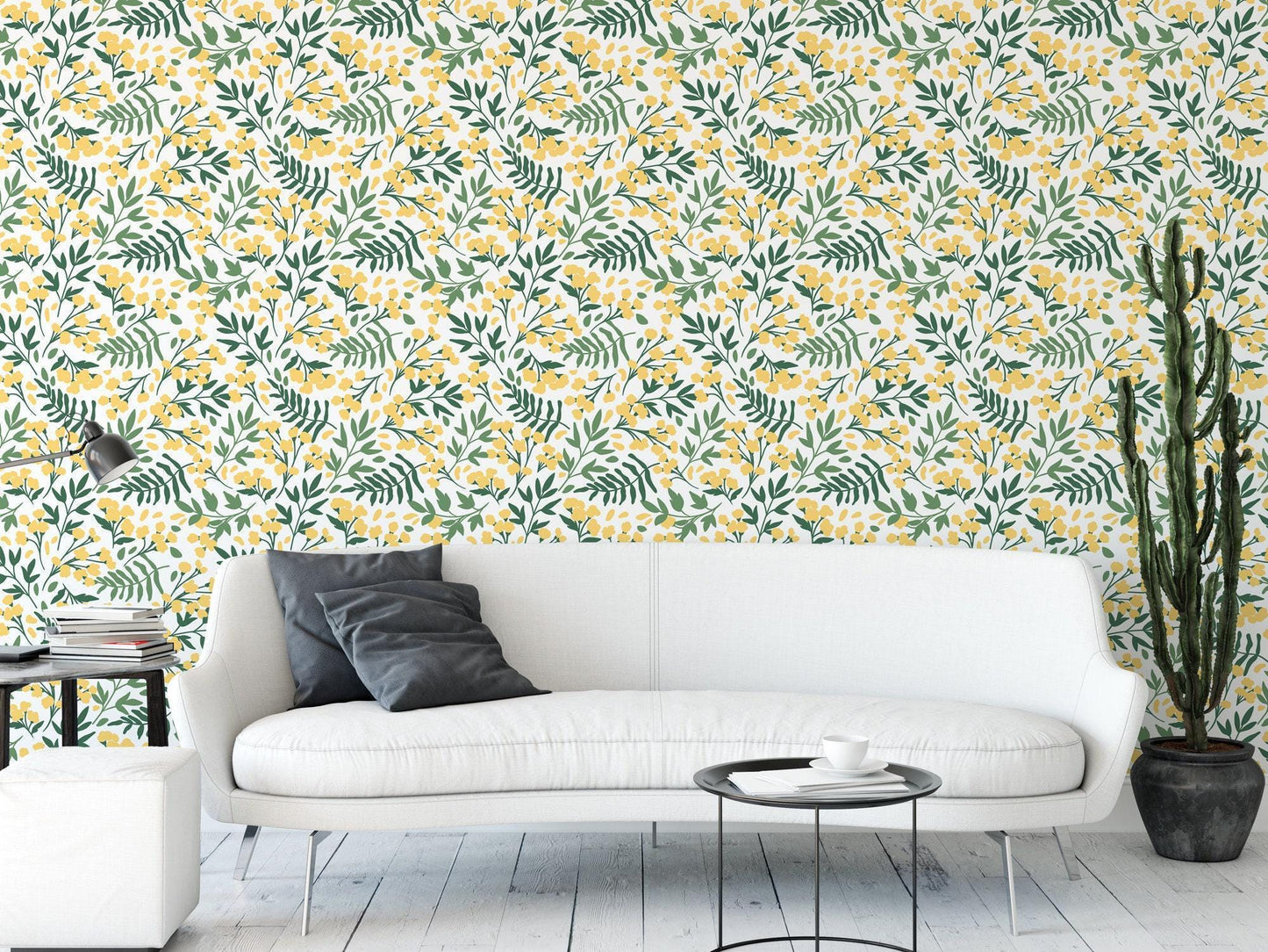 Yellow and Green Folk Art Floral Wallpaper MW1197sm