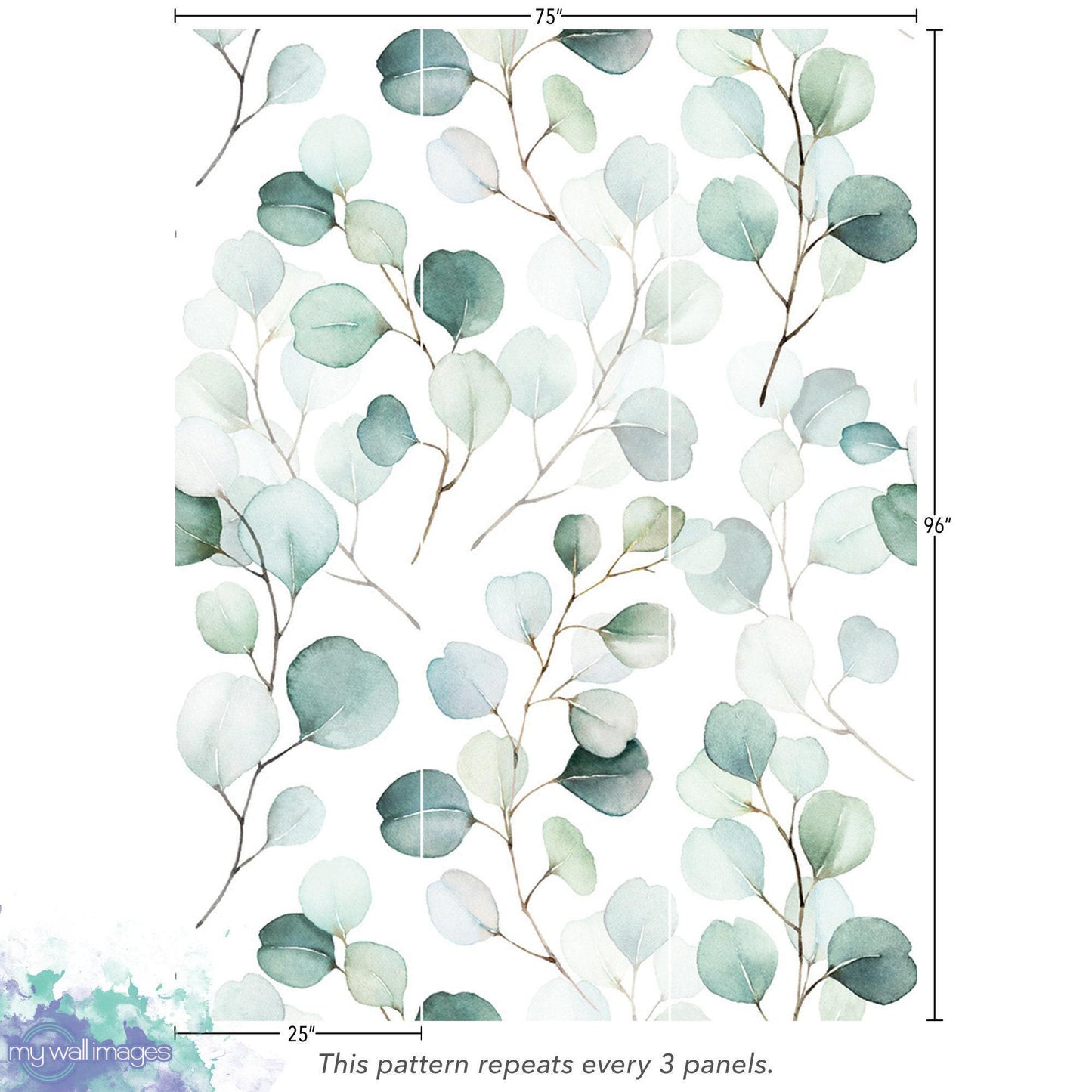 Eucalyptus Watercolor Leaves, Soft Green Wallpaper MW1628lg