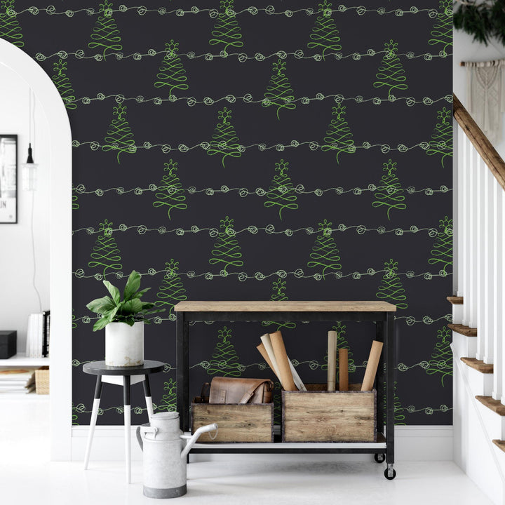 Green Christmas Tree on Black Wallpaper MW1647