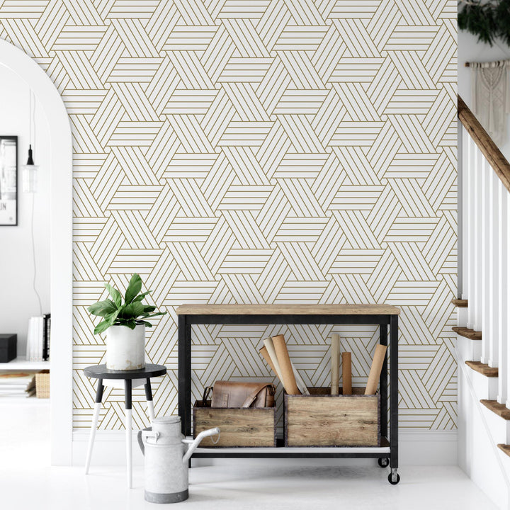Delicate Gold Lines on White Wallpaper MW1360