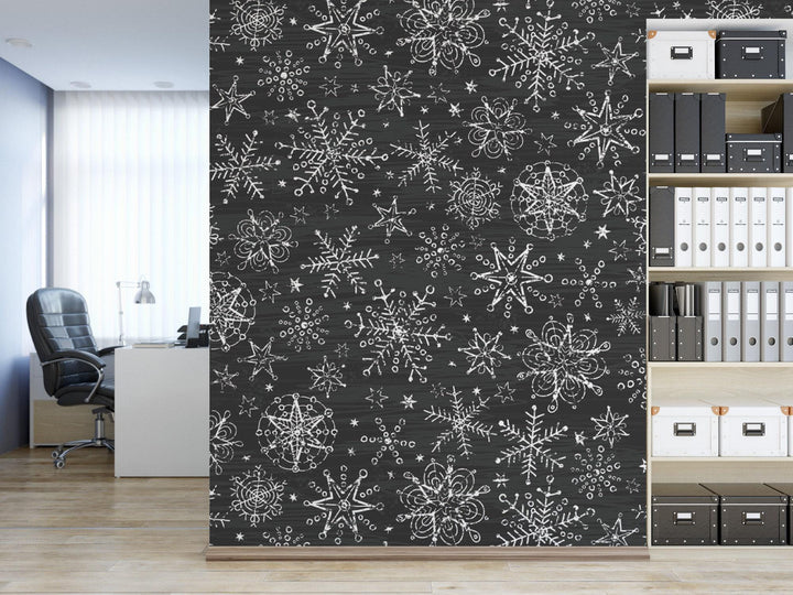 White Snowflakes Removable Wallpaper, Wall Art, Peel and Stick Wallpaper, Mural, Accent Holiday Wallpaper, MW1645