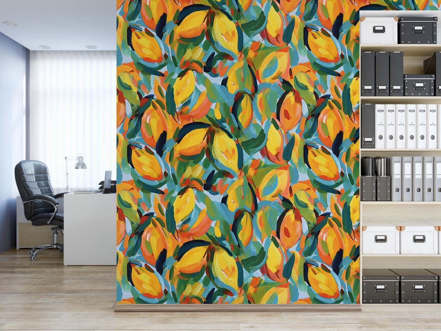 a painting of a bunch of lemons on a wall