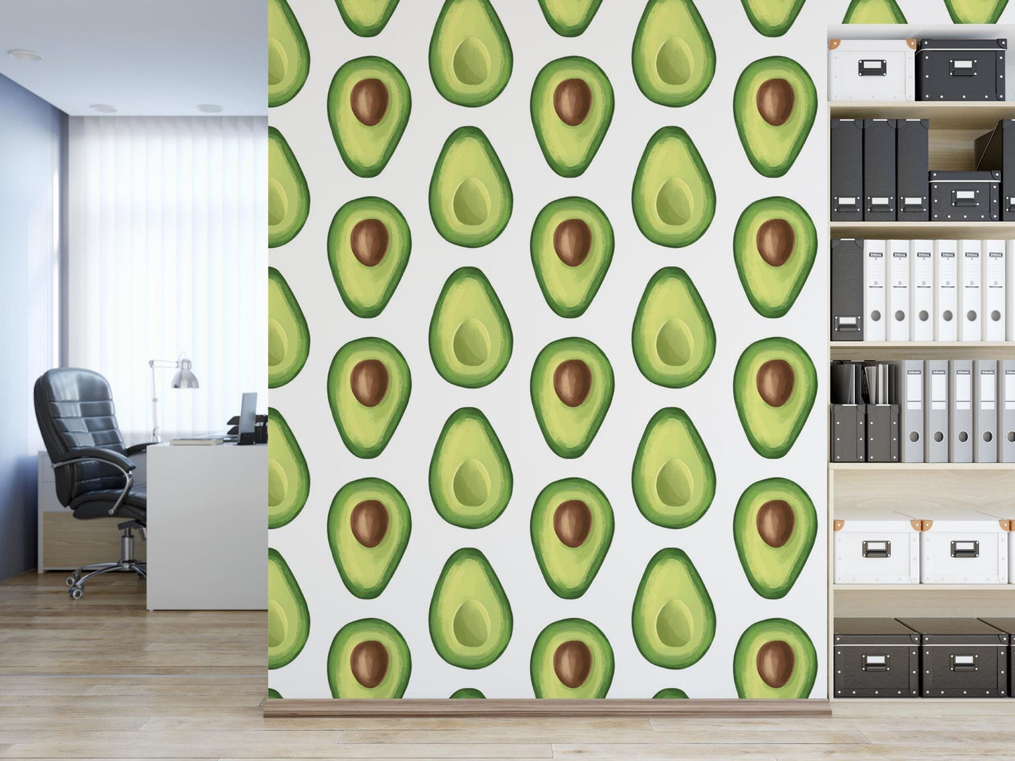 an avocado pattern on a wall in an office