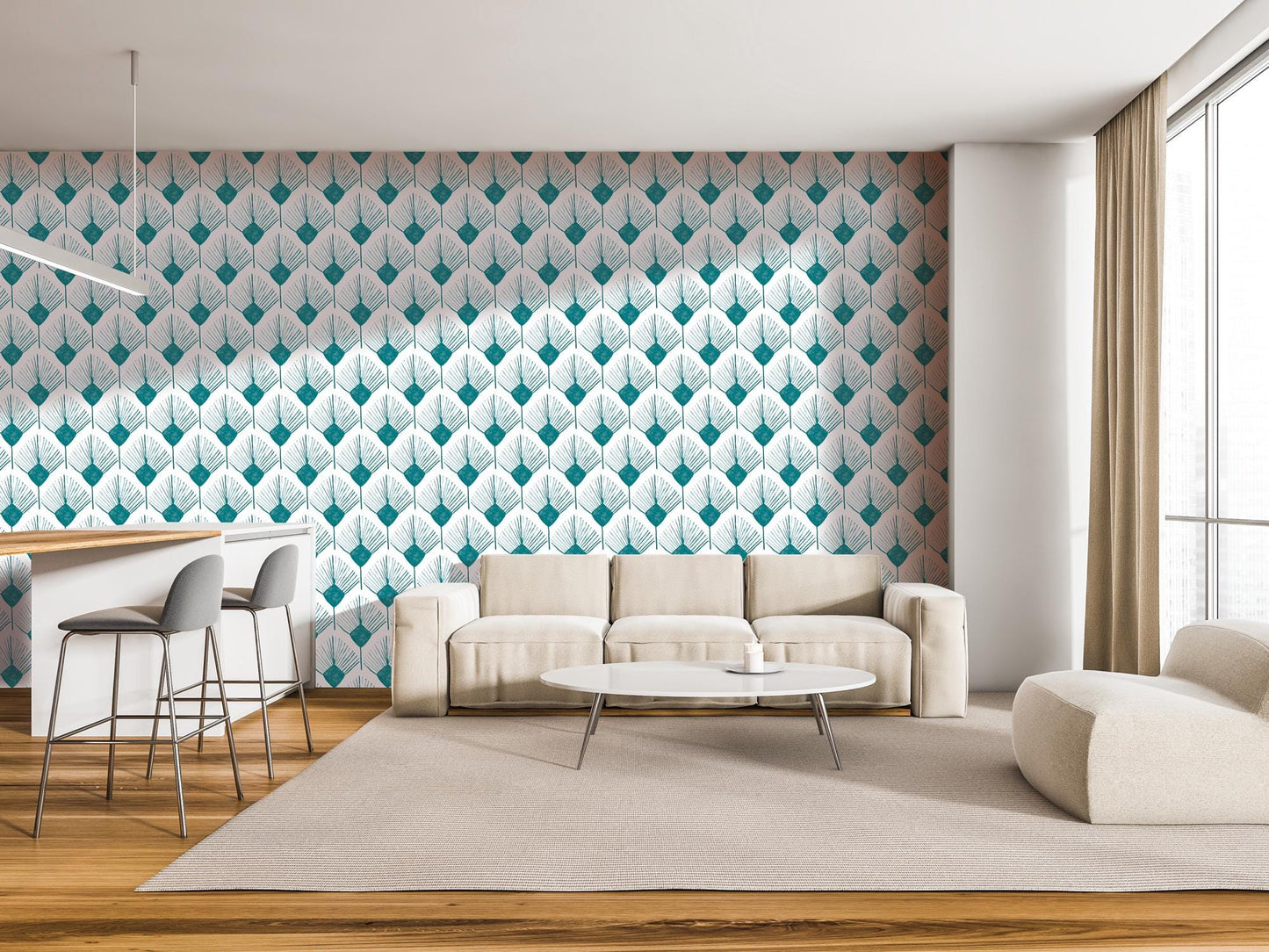 Teal Blue Boho Spray Removable Wallpaper, Wall Art, Peel and Stick Wallpaper, Wall Decor, Accent Wall, Modern Decor, Cowgirl Core MW2048