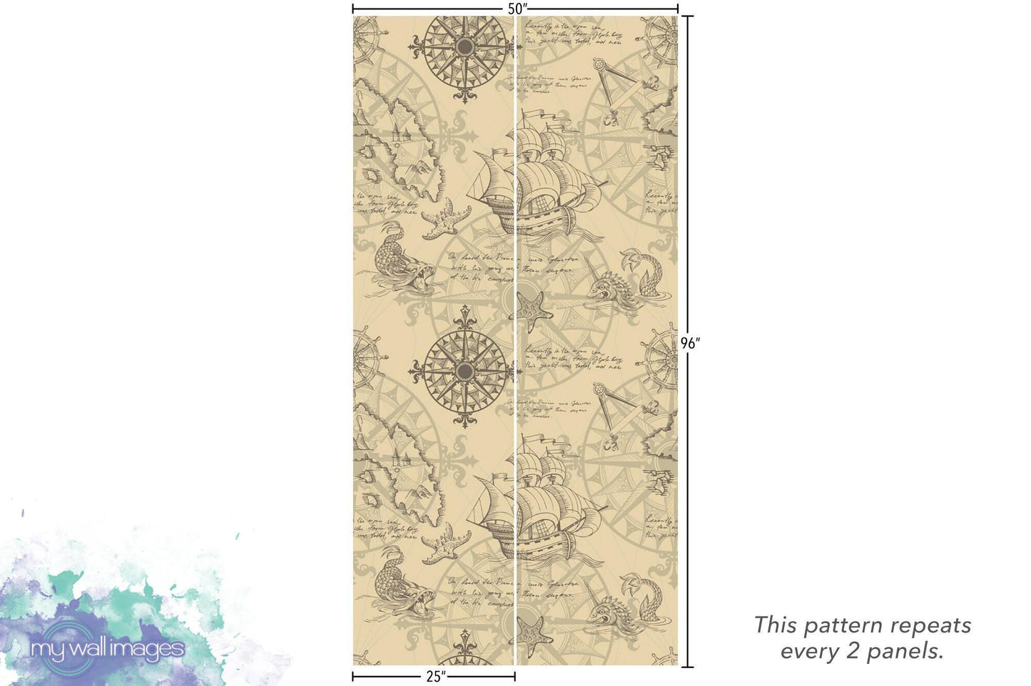 Vintage Sea Map with Sea Monsters Wallpaper MW1463
