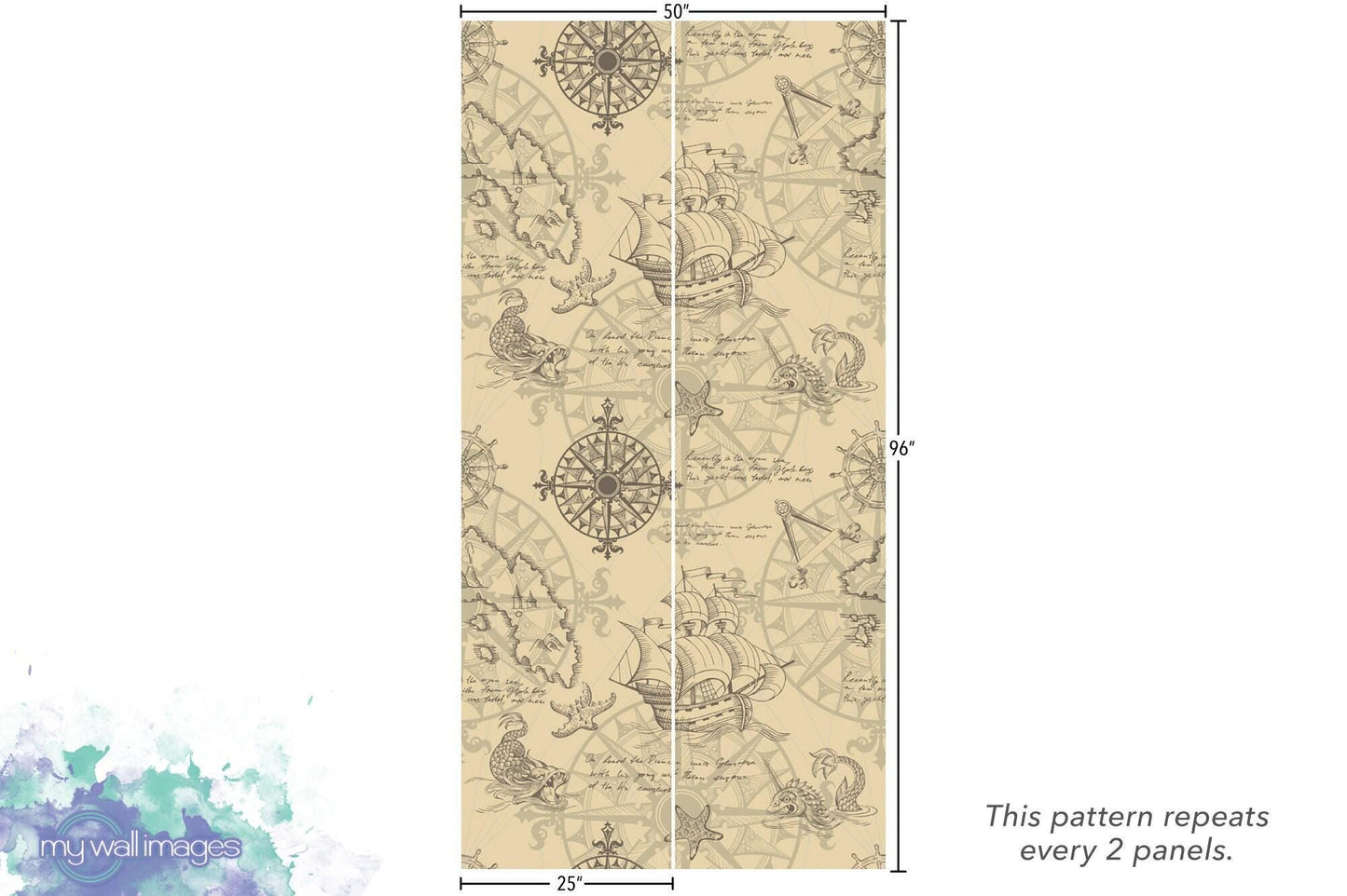 Vintage Sea Map with Sea Monsters Wallpaper MW1463