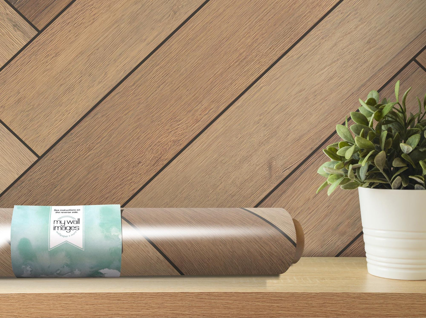 Large Wide Faux Wood Herringbone Wallpaper MW1683lg