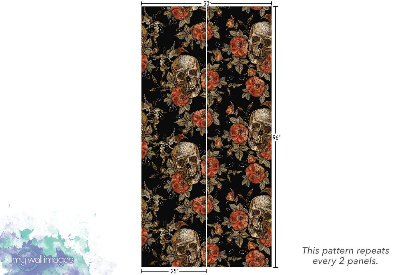 Skulls and Red Flowers Wallpaper MW1500