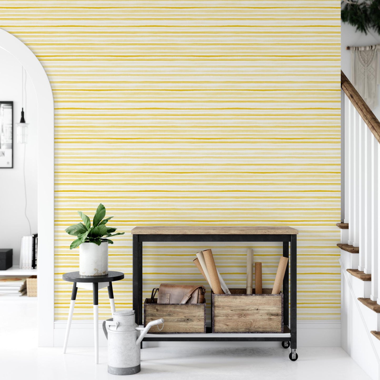 Yellow Watercolor Stripes Wallpaper MW1831