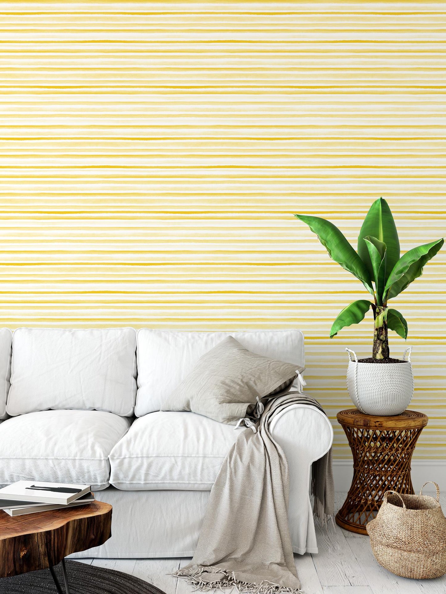 Yellow Watercolor Stripes Wallpaper MW1831