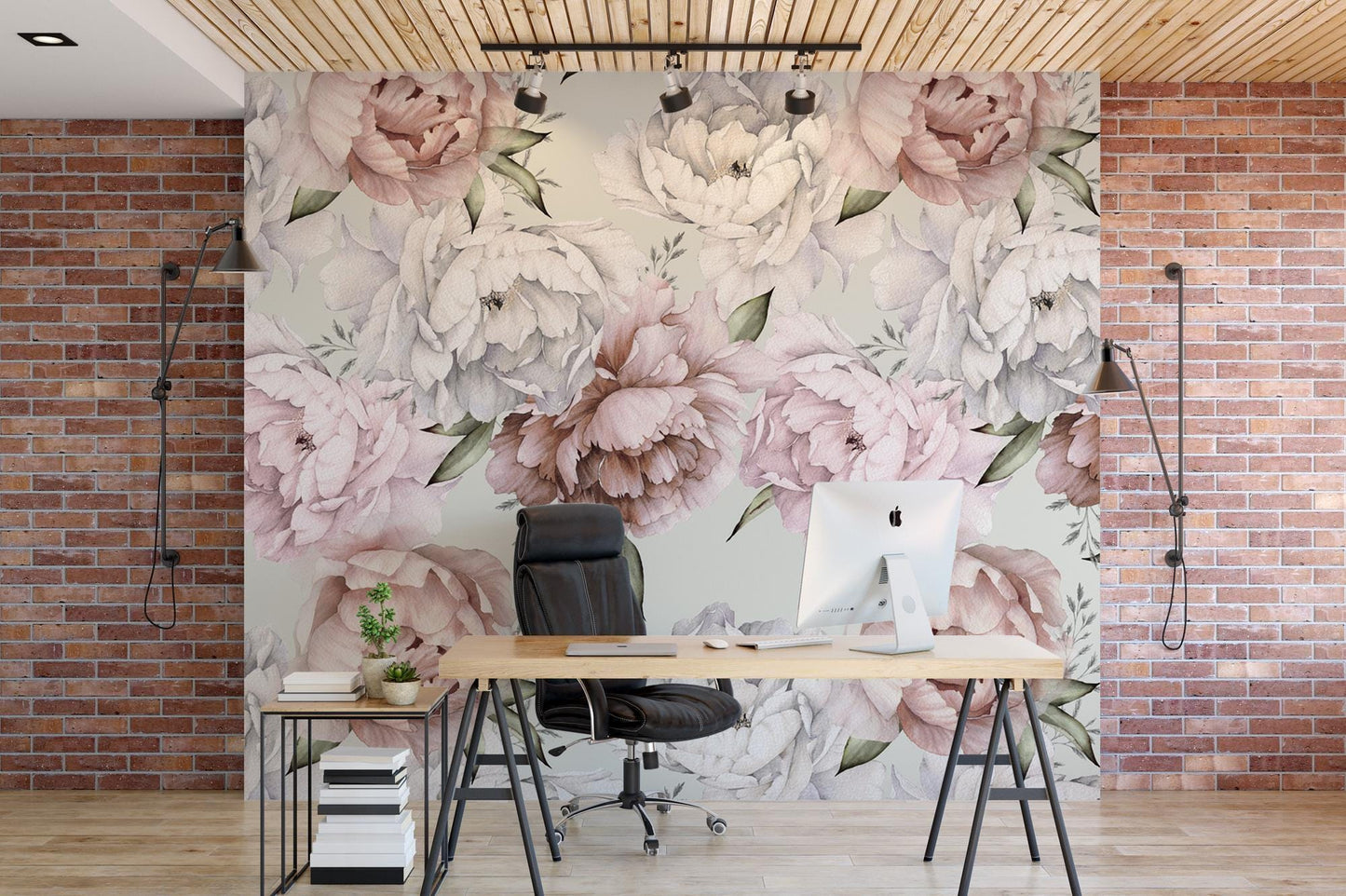 Peonies on Light Background Removable Wallpaper, Wall Art, Peel and Stick Wallpaper, Reusable Mural, Nursery, Room Decor, Accent, MW1881